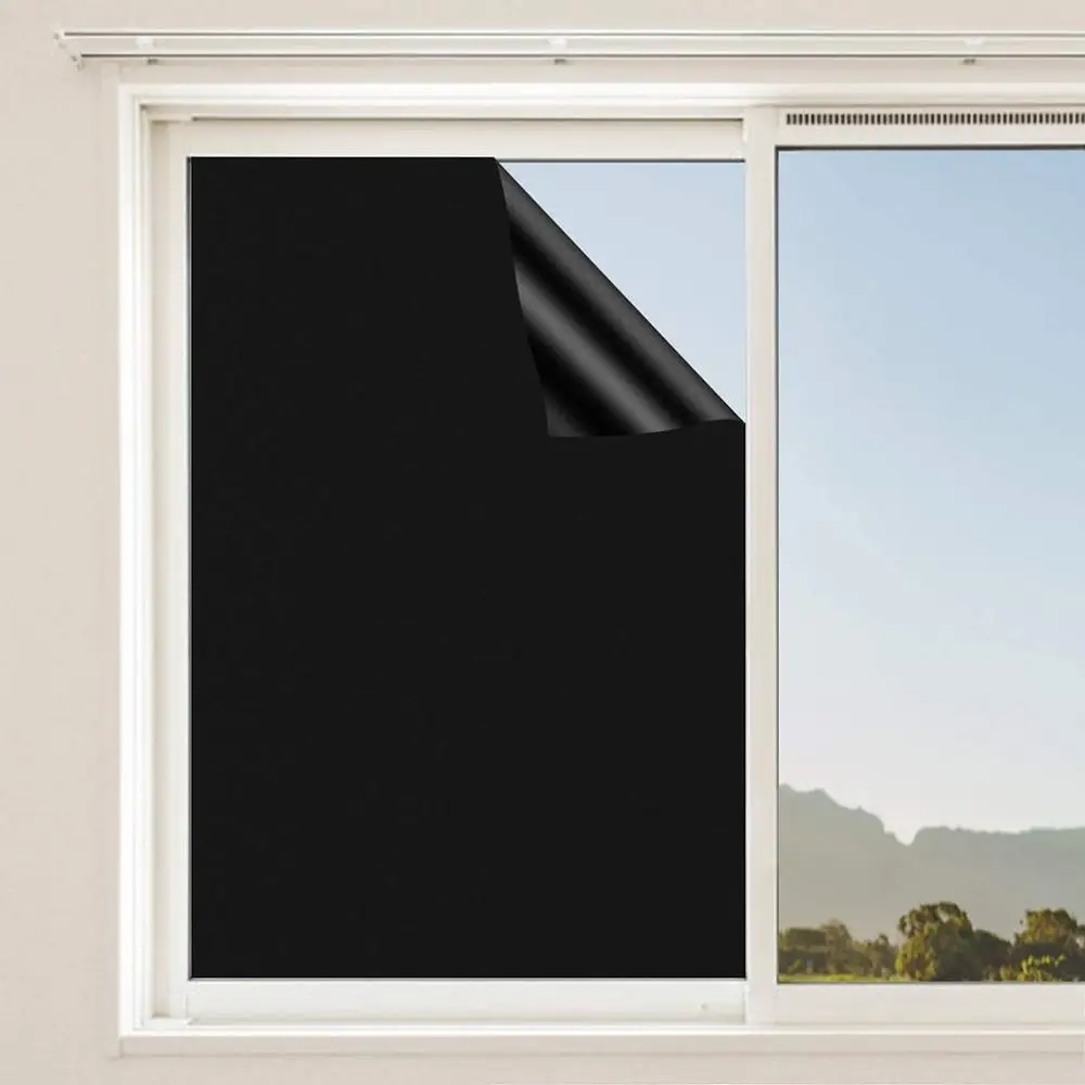 

LUCKYYJ Removable 100% Light Blocking Static Total Blackout Window Film Privacy Room Darkening Window Tint Black Window Sticker