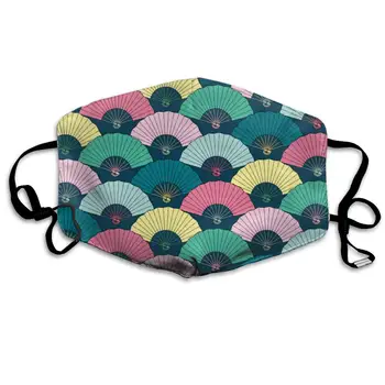 

Japanese Colorful Solid Color Fan Combination Washable Reusable Mask, Cotton Anti Dust Half Face Mouth Mask For Kids Teens Men
