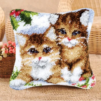 

Pillows Knooppakket Smyrna Klink Haak Kleed Bloemen Cross Stitch Pillows Cat and Dog Latch Hook Embroidery Package Pillow Gifts