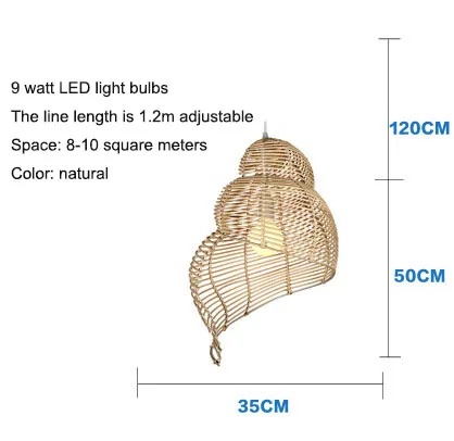 Светодиодный Люстра из ротанга круглый Птичье гнездо дом соломенная шляпа бамбуковая лампа креативный пасторальный винтажный Балкон ресторан люстра светильник - Цвет корпуса: Conch