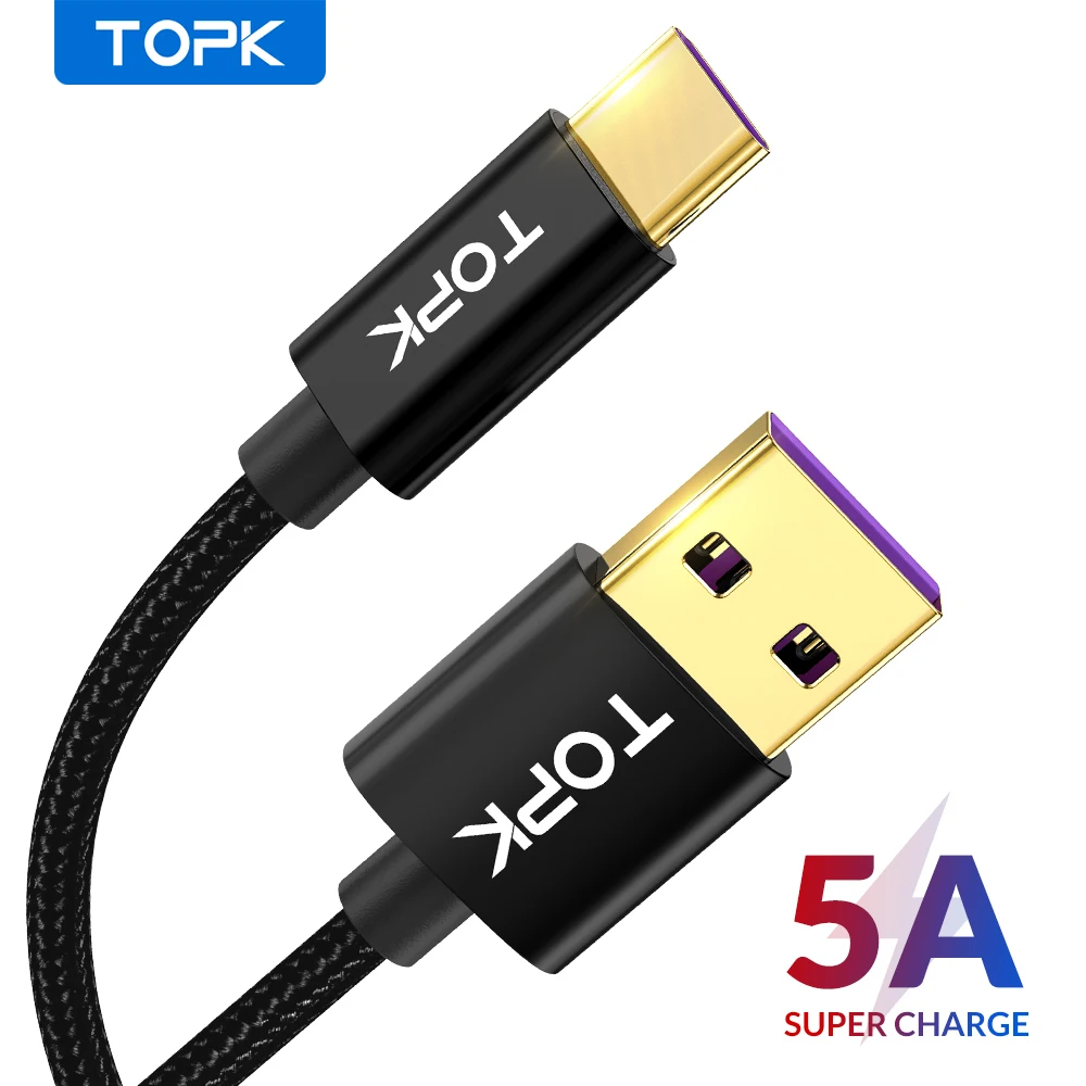 TOPK 5A USB C кабель для быстрой зарядки Type Huawei Mate 20 Pro Honor 10 9 Быстрый зарядный Samsung Note S9