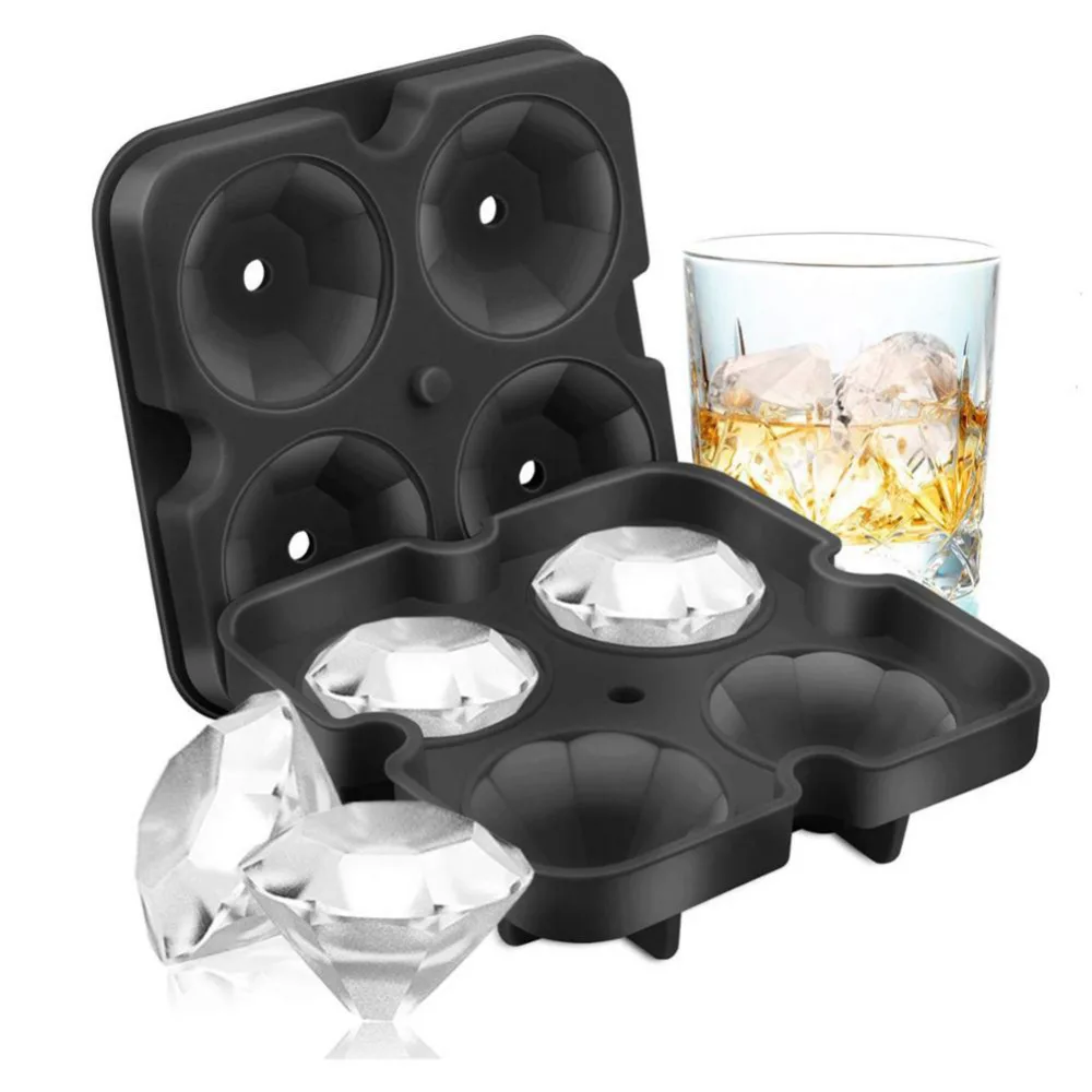 4 Holes Ice Mold Silicone Diamond Shaped Reusable Ice Cubes Maker Chocolate Mold Party Bar Tools