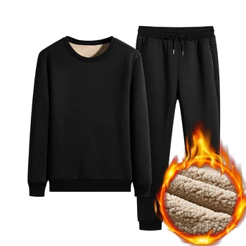 

Winter Thick Fleece Warm Tracksuit Men Sets 2 Piece Sweatshirt+Track Pants Jogging Suits Men Sportswear Sweat Suits