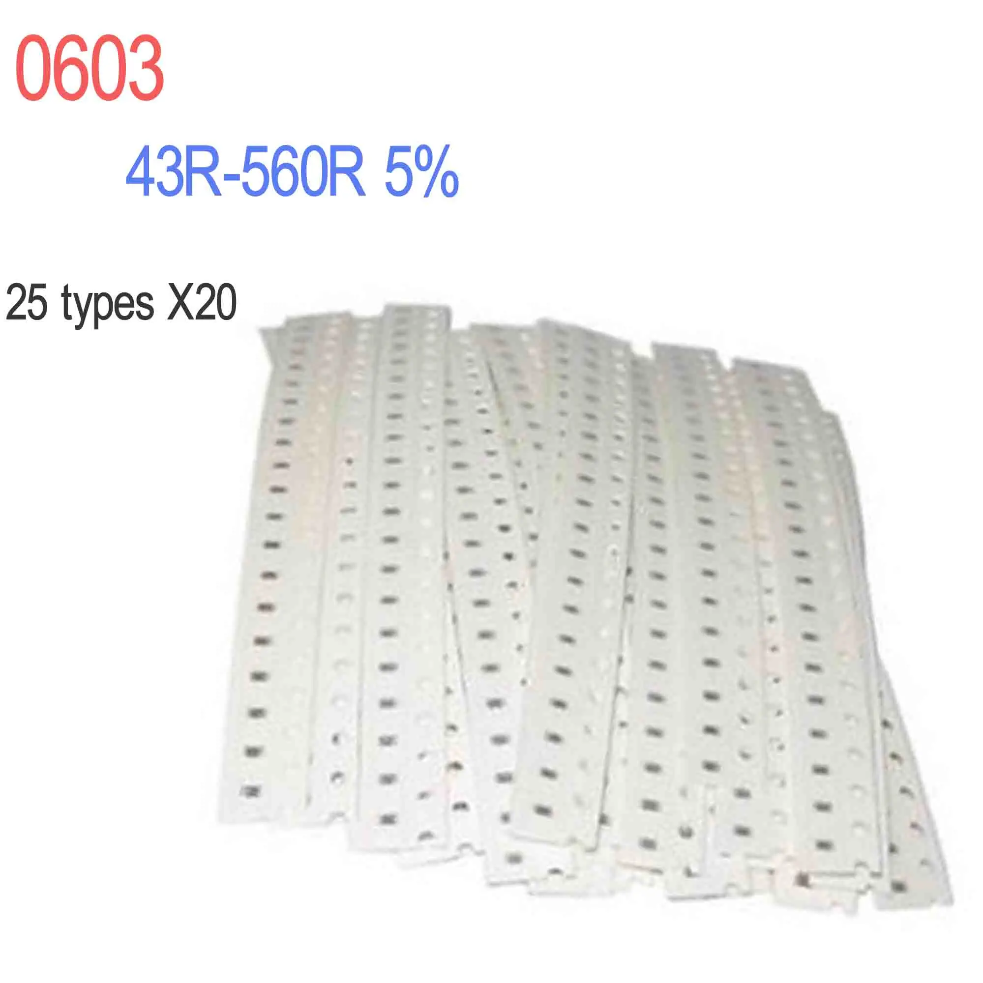 Pacchetto Componenti 0603 Pacchetto Resistore Smd 43R-560R Euro -560 Euro 5% Un Totale Di 25 Tipi Di Ciascuno Dei 20