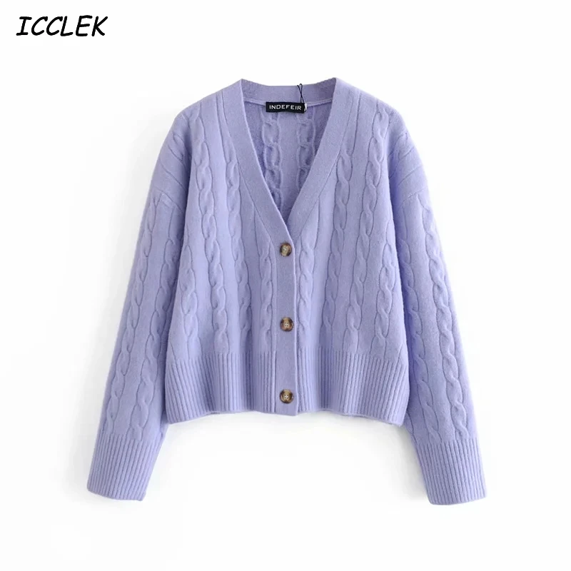 

za Cardigan Sweaters Women's Cropped Knitted Jackets Vintage Coats Mujer Jumpers Femme Long Sleeves Winter Solid V neck Knitwear