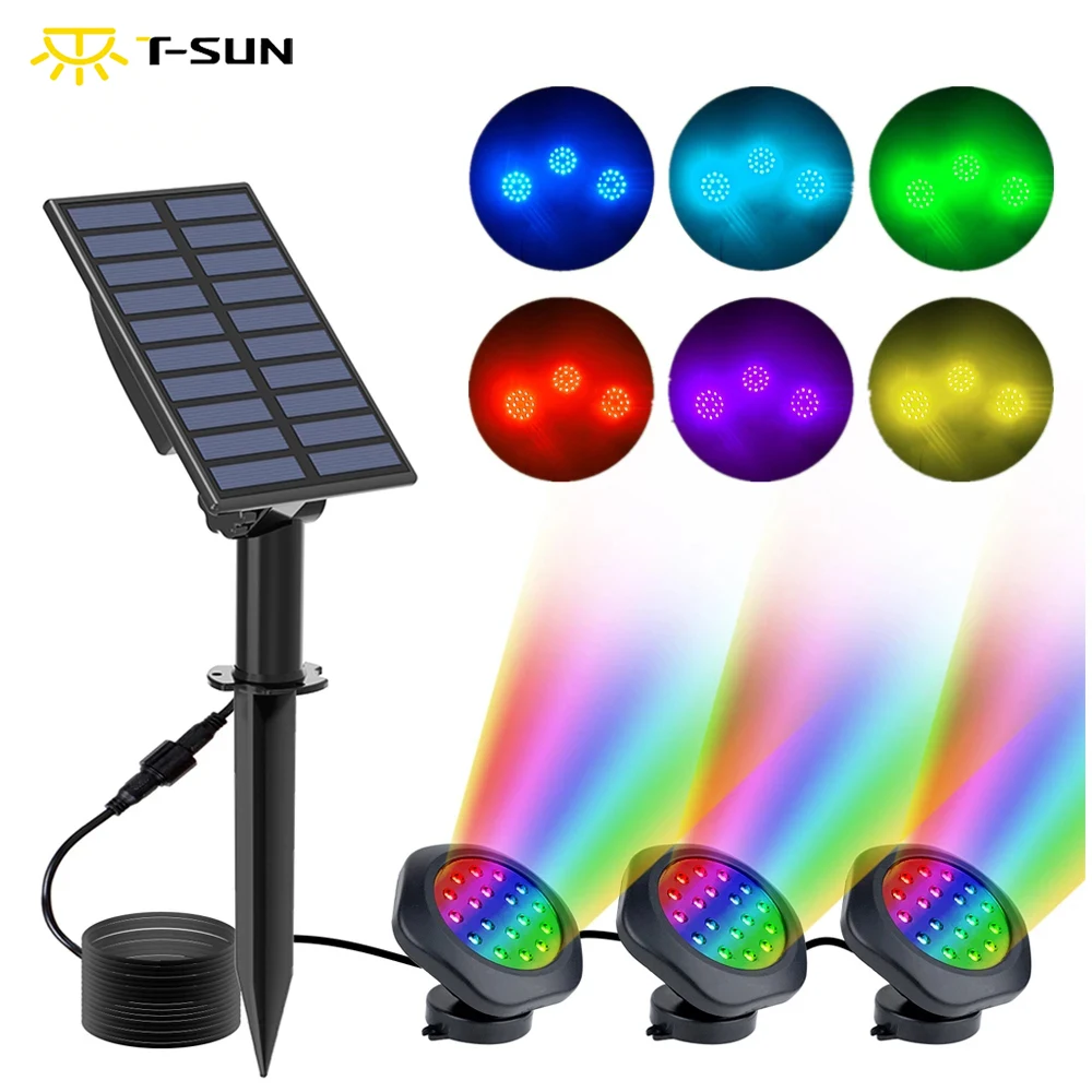 T-SUNRISE 3/5 Lamps Solar LED Lights Outdoor RGB Color Changing Solar Spotlight IP68 Waterproof Garden Decoration Solar Light