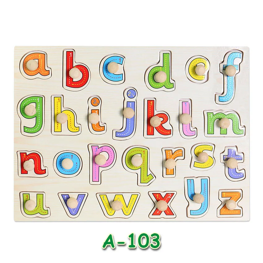 Горячая Распродажа, Детские Ранние развивающие игрушки, деревянная игрушка-головоломка с ручками, алфавит, Обучающие деревянные игрушки для детей - Цвет: A103