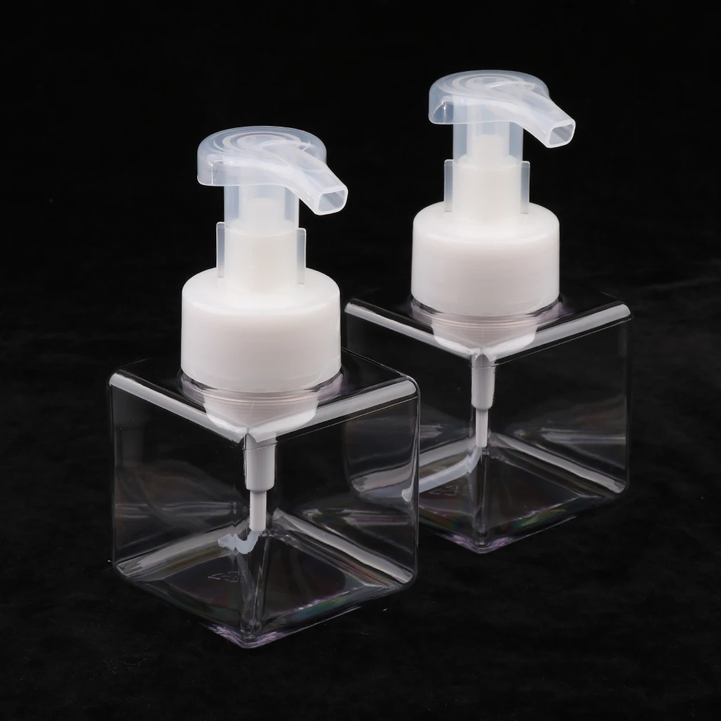 2Pcs 250ml Square Plastic Bottle Empty Shampoo Cosmetic Foaming Soap Vials Refillable Bottles Empty Cosmetic Containers