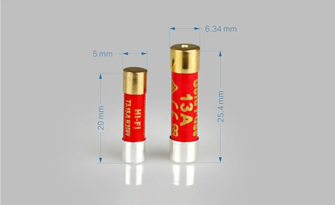 cristal único, nano fusível, tampa banhada a ouro, 5x20mm, 6x25mm, 1pc