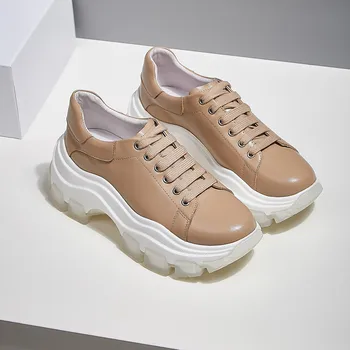 

Women's real leather lace-up thick sole sneakers leisure soft comfort female drive shoes high quality Anti-slip pregnant flats