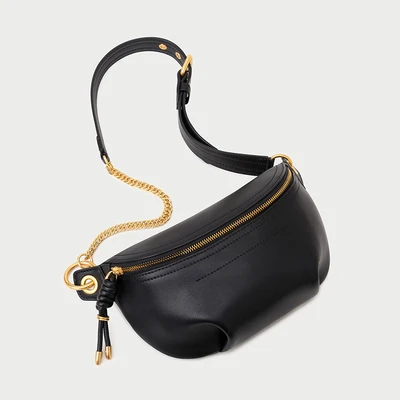 Поясная Сумка из натуральной кожи, сумка на пояс, сумка на цепочке, новая брендовая сумка на пояс, Женская поясная сумка, нагрудная сумка, чехол для телефона, сумка для живота - Цвет: Черный