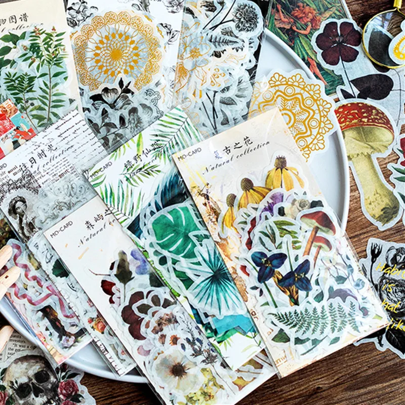 60Pcs/Pack Vintage Retro Forest Plant INS Style Deco Stickers Scrapbooking Bullet Journaling Collage Decoration Washi Sticker | Канцтовары