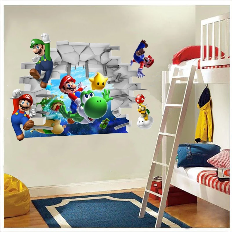 Super Mario Bros 3D view Cartoon Kids Room Wall Stickers Nursery Boy Bedroom accessories Living Room Mural Art Home Decoration