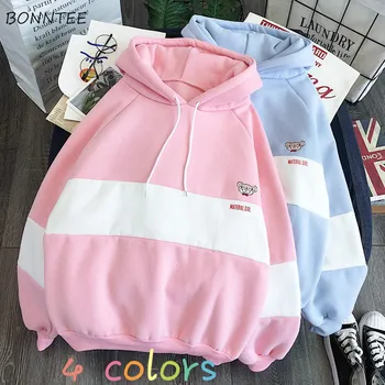 

Hoodies Women Sweet Girls Simple Hooded Velvet Thickening Students All-match 2XL Chic Harajuku Korean Style Daily Fashion Casual