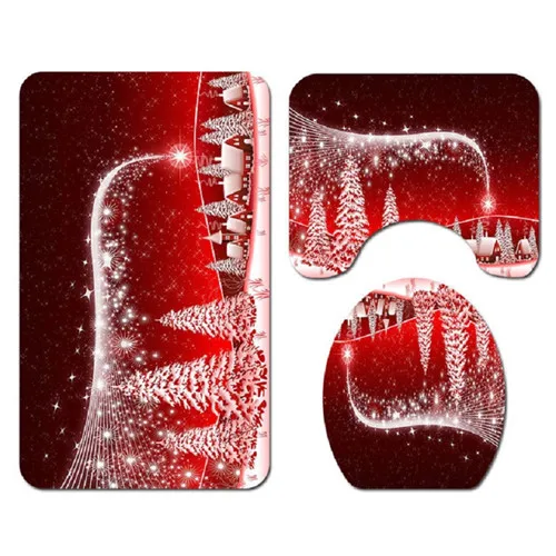 3pcs sel-5 Merry Christmas набор водонепроницаемых занавесок для ванной комнаты с изображением лося Санты, подставки для ковра, крышки ковра, крышки для унитаза, набор ковриков для ванной с 12 крючками - Цвет: 3pcs sel-5