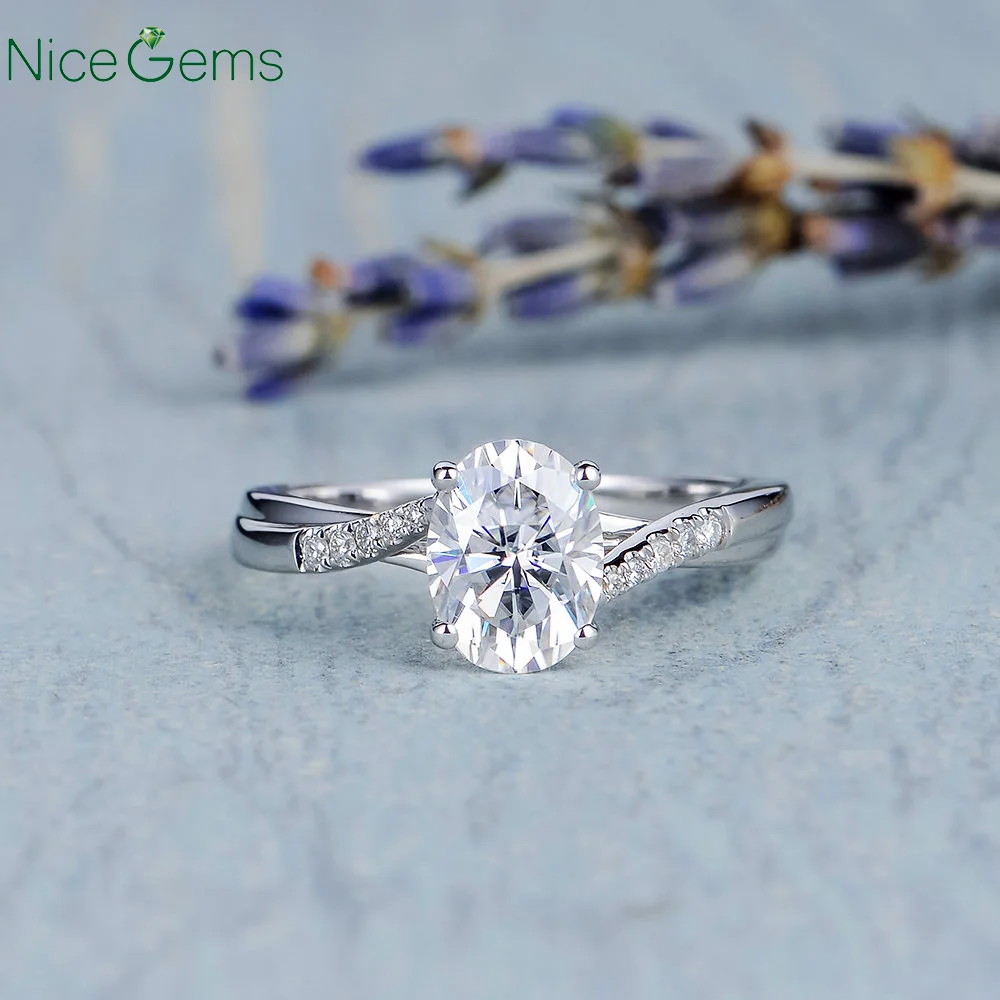 

NiceGems, 14 к, белое золото, Овальный Муассанит, обручальное кольцо, центр 2 карата, 9x7 мм, D, цвет бесконечности, обручальное кольцо, оправа собора