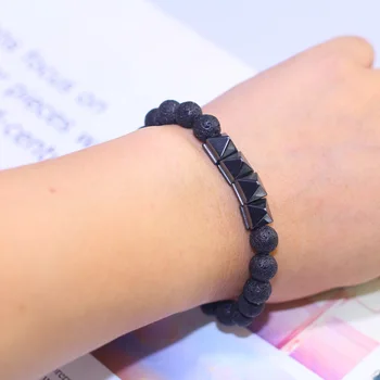 

Volcanic stone Hematite Bead Bracelet For Men New Fashion Elastic Hematite Bracelets women Couple Bangle Jewelry Gift 10pcs/lot