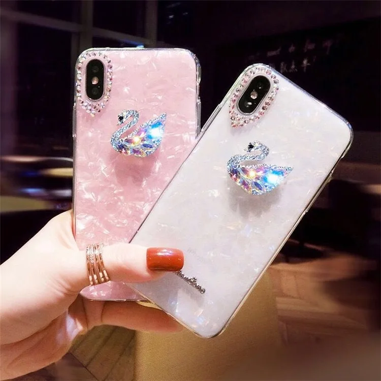 

case for iPhone 11 XR 7 8 11 Pro Max X XS Max Plus 6 6s cover Rhinestone Swan for Iphone Epoxy Fashion(without chain)