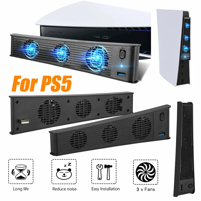 NEW Fan For PS5 Cooling Fan USB Cooler With 3 Cooling Fans For PlayStation 5 Digital Edition Game Console Accessories PS5