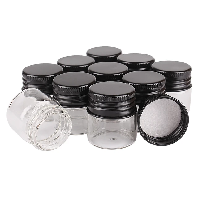 24pcs 10ml Small Glass Bottles with Black Aluminum Caps 30*30mm Glass Jars  Vials Transparent Glass Containers Perfume Bottles - AliExpress