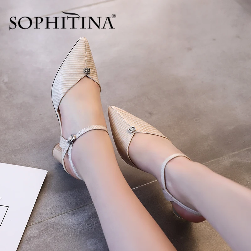Сандалии SOPHITINA женские на толстом каблуке элегантные кожаные босоножки с острым