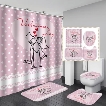 

Shower Curtains Bathroom Romantic Love European Style Printing Valentine's Day Shower Curtain Bath Supplies