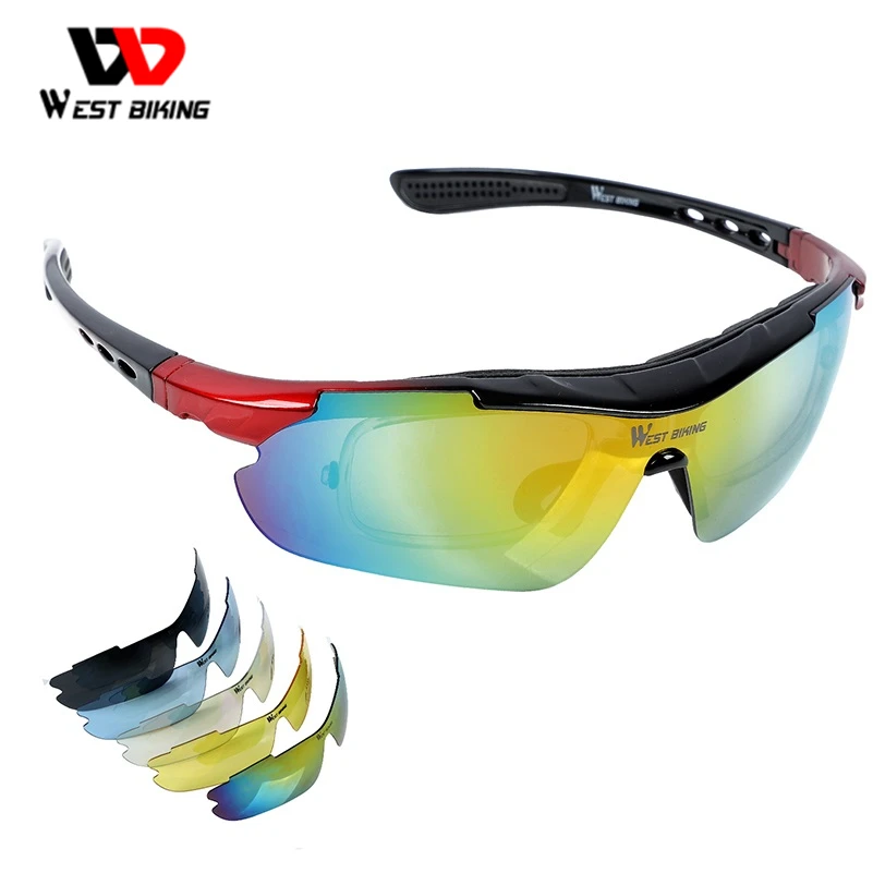 WEST BIKING Polarized Cycling Glasses Bicycle Outdoor Eyewear Sunglasses  Ciclismo Bike Goggles 5 Lens Sport Cycling Glasses