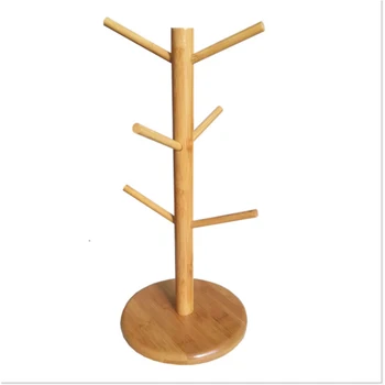 

Cup Holder Mug Rack Tea Stand Coffee Tree Shape With 6 Hooks Drinkware Shelf Storage Rack Organizer Kitchen Display Wood