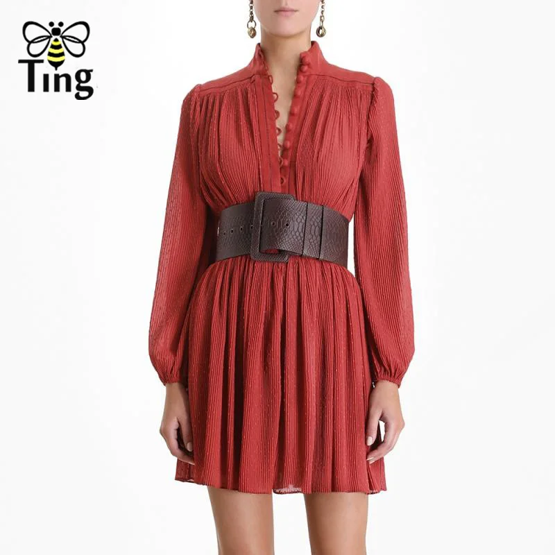 Tingfly Runway дизайнерское Плиссированное мини-платье модное открытое однобортное короткое вечернее платье повседневное платье Vestidos 3 цвета Sprin