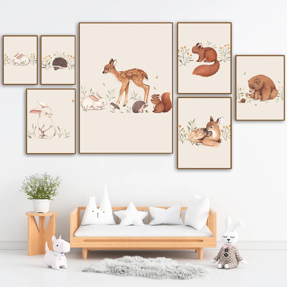 Deer-Rabbit-Squirrel-Bear-Hedgehog-Fox-Mouse-Wall-Art-Canvas-Painting-Nordic-Posters-And-Prints-Wall (2)