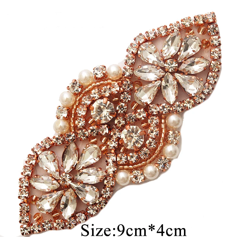 H Rose Gold 1 Piece Горный хрусталь аппликационный мотив для свадебных платьев кристалл аппликация патчи ручной работы свадебные ленты DIY швейная обувь аксессуар - Цвет: H Rose Gold 1 Piece