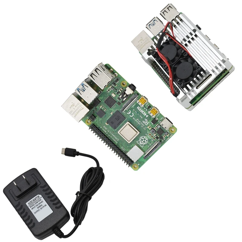 Для Raspberry Pi 4 модели B 2G Оперативная память DIY Kit с Чехол охлаждения двойной вентилятор 5V 3A Мощность адаптер