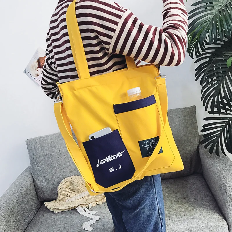 

2019 new canvas bag female shoulder bag solid color Messenger bag Korean version of the wild canvas handbag women messenger bags