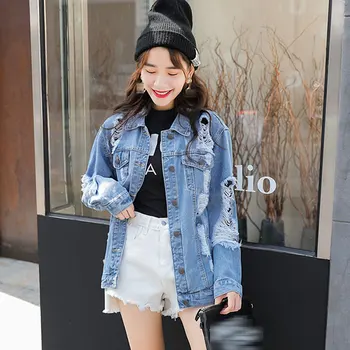 

Women's Jacket Casual Clothing Hole Coat Long Sleeve Pocket Button Denim Jacket coats and jackets women winter new 2020