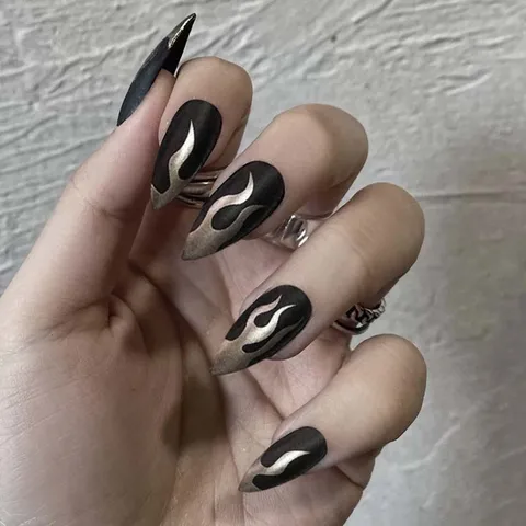 Flame Fake Nails Patch Matte Frosted Fire Pattern Artificial Designed Tip Head Wearable Fake Nails Girl Hand Decor TN