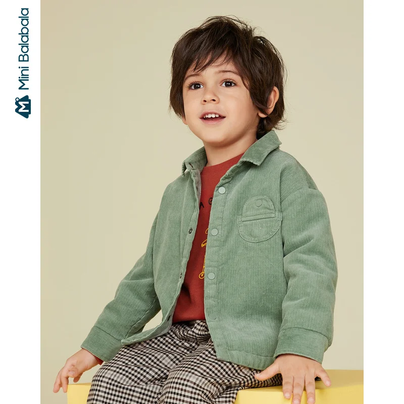  Minibalabala Children shirt boys 2019 winter new boys baby corduroy plus velvet long sleeve shirt