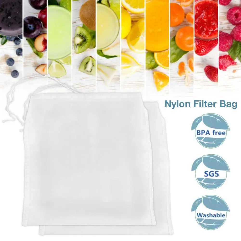 Wine Filter Bag Milk Soy Milk Juice Nylon Nut Milk Bag Reusable For Straining Almond Greek Yogurt Strainer For Cold Brew Coffee