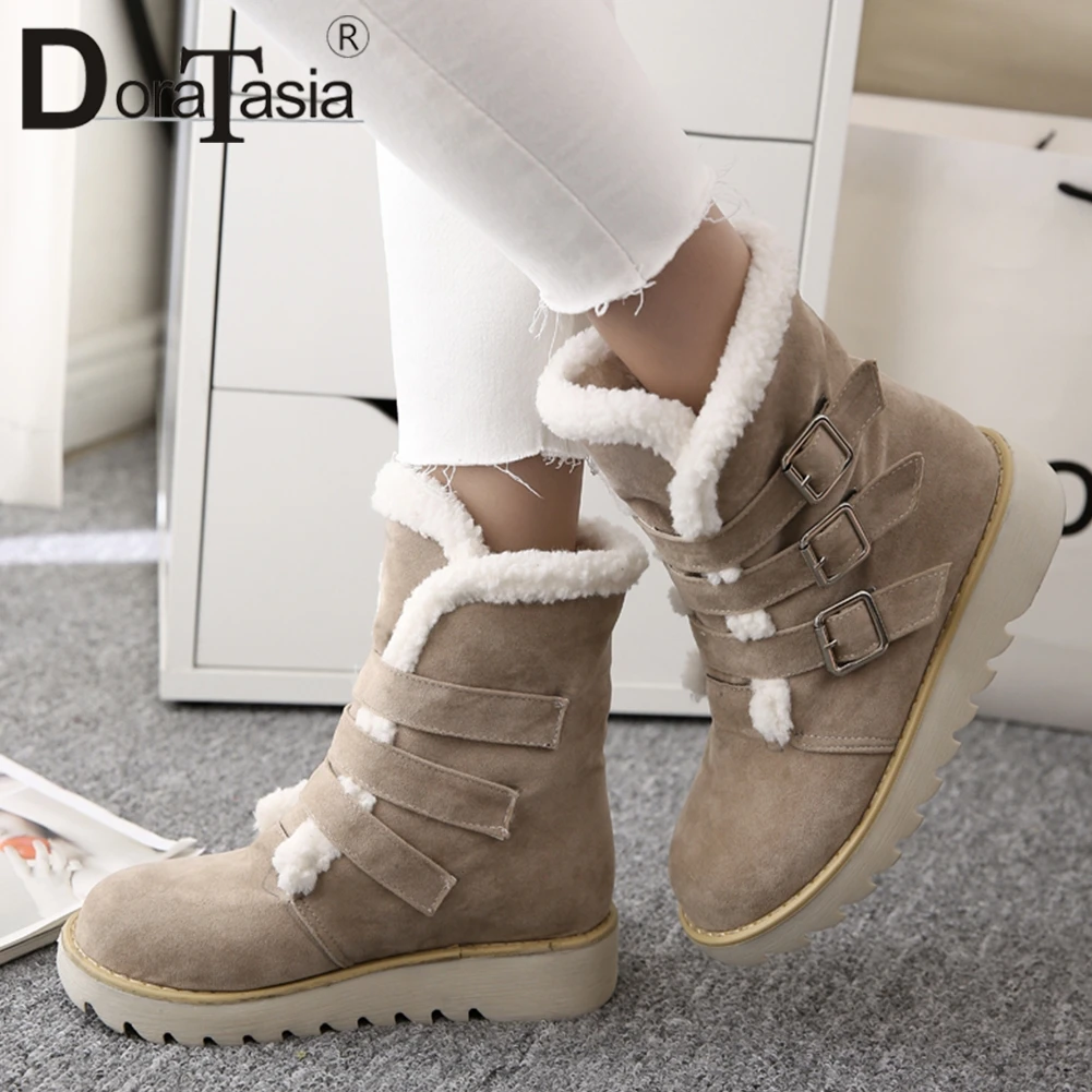 DORATASIA Large Size 32-43 New Warm Fur Snow Boots Fashion Buckle Lady Non-slip Shoes Woman Casual Ankle Boots Women Winter