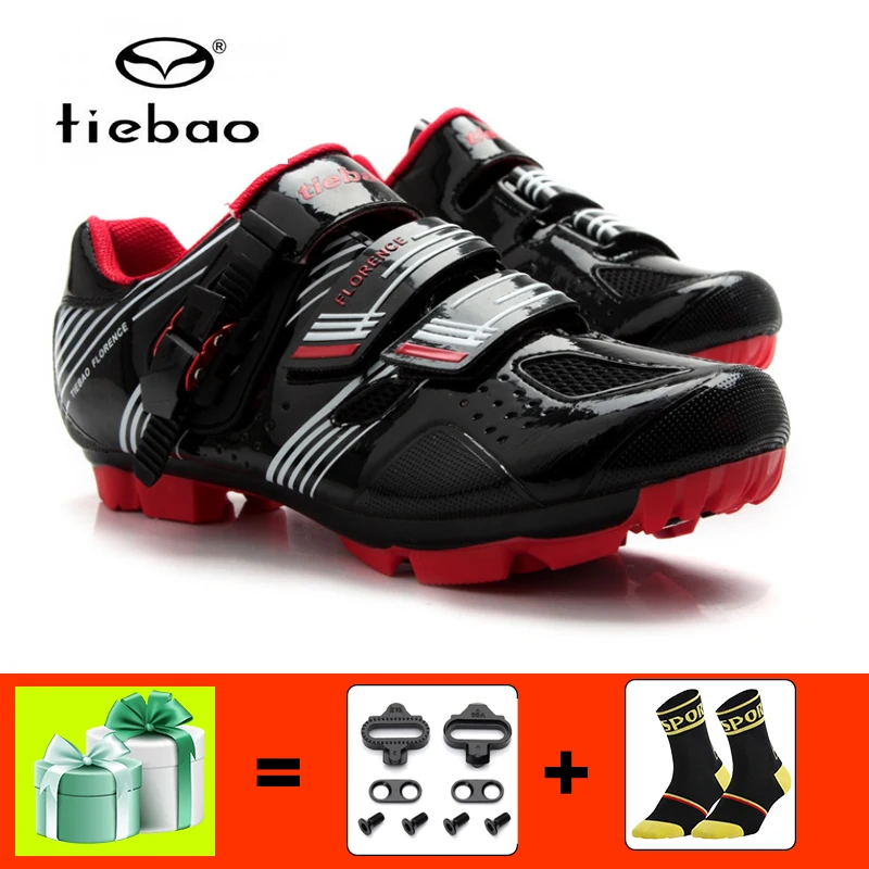 TIEBAO Мужская обувь для горного велосипеда Sapatilha Ciclismo MTB самоблокирующаяся велосипедная обувь для гонок Атлетическая Mtb велосипедные кроссовки - Цвет: 1330 black with gift