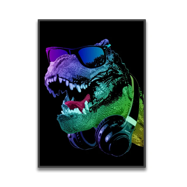 Neon style cool Dj animals Leopard Dog Orangutan Wall Art Canvas Poster Print Picture Home Living Room Decoration Painting AA-401
