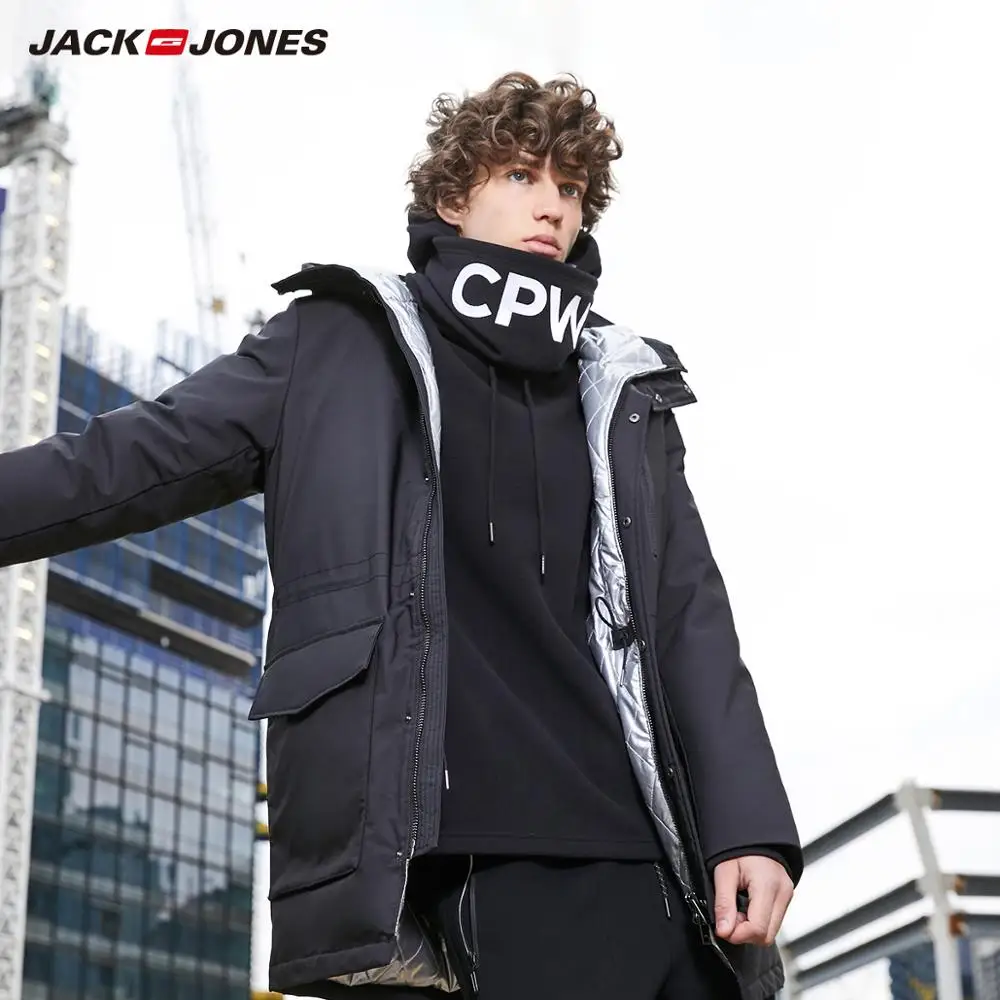 Best  JackJones Men's Winter Hooded Down Jacket Casual Fashion Parka Coat Long style Menswear 218312518