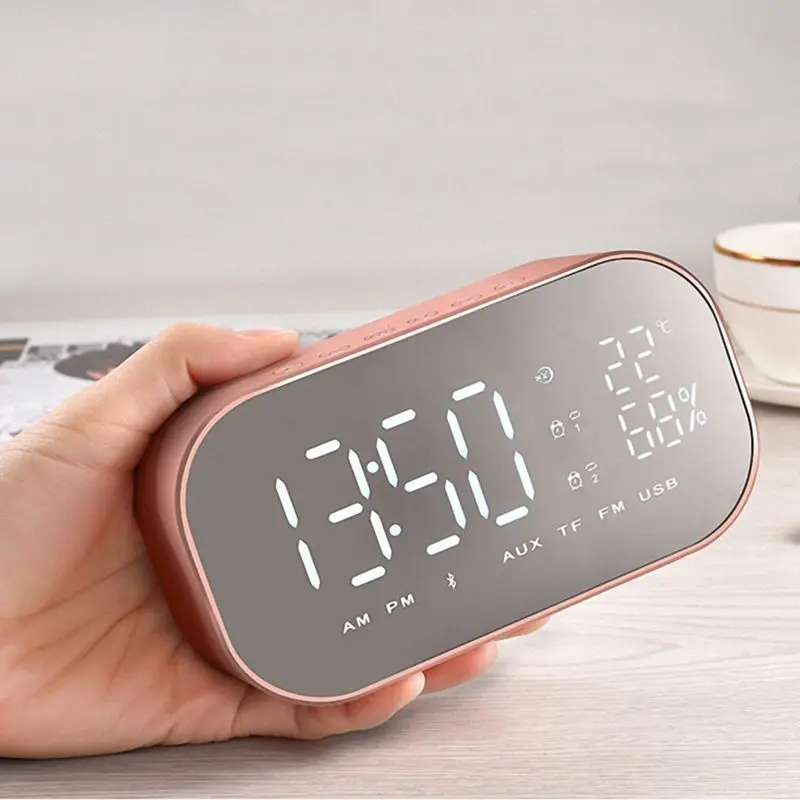 Розовое золото S2 Bluetooth беспроводной мини будильник Зеркало Маленький Стерео