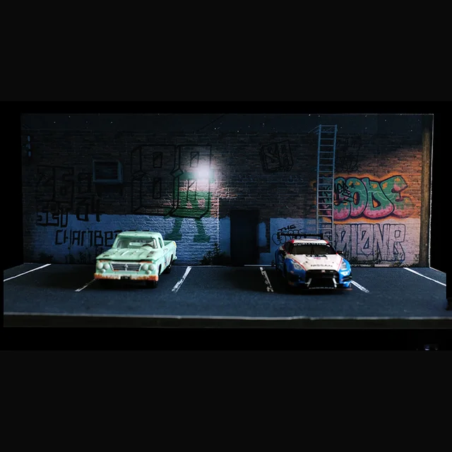 1/64 Scale American Street Parking Space Red Brick Wall Graffiti Version Fit Car Model Display Garage Parking Lot Scene 6