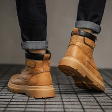 Новинка; кожаная дышащая обувь martin; уличная Водонепроницаемая рабочая обувь на деревянной подошве; нескользящая подошва; износостойкие прогулочные ботинки