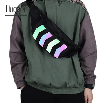 

Ougger Reflective Chest Bag Men Nylon Geometric Pattern Fashion Women Street Wear Hip-Hop Crossbody Bag Casual Travel Waist Pack
