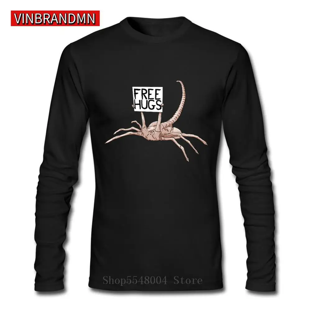 Graphic Cool Alien Scorpion Beg Free Hugs T Shirt Men Funny Robot Facehugger T-Shirt Movies Awesome Xenomorph Long Sleeve Tshirt | Мужская