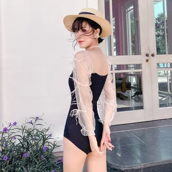 

Bathing Suit Women One Piece Bikinis Female 2019 Swimsuit Woman Fused Sexy Swim Suits Large Size New Hot Long Sleeve White Lace