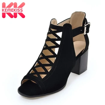 

KemeKiss Women Summer Sandals Fashion Peep Toe Shoes Women Modern Square High Heels Metal Buckle Footwear Cut-out Size 33-43