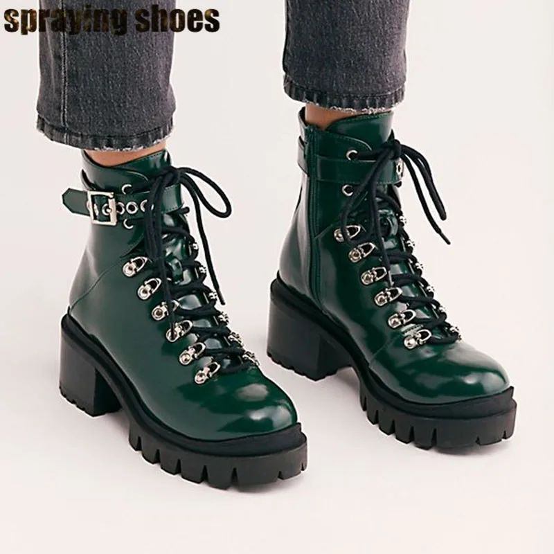 Botas de Martens de color verde rosa para mujer, botas de tobillo con  plataforma de punta redonda, botas de motocicleta para Dr, zapatos de  fiesta de pasarela para mujer, botas de invierno -