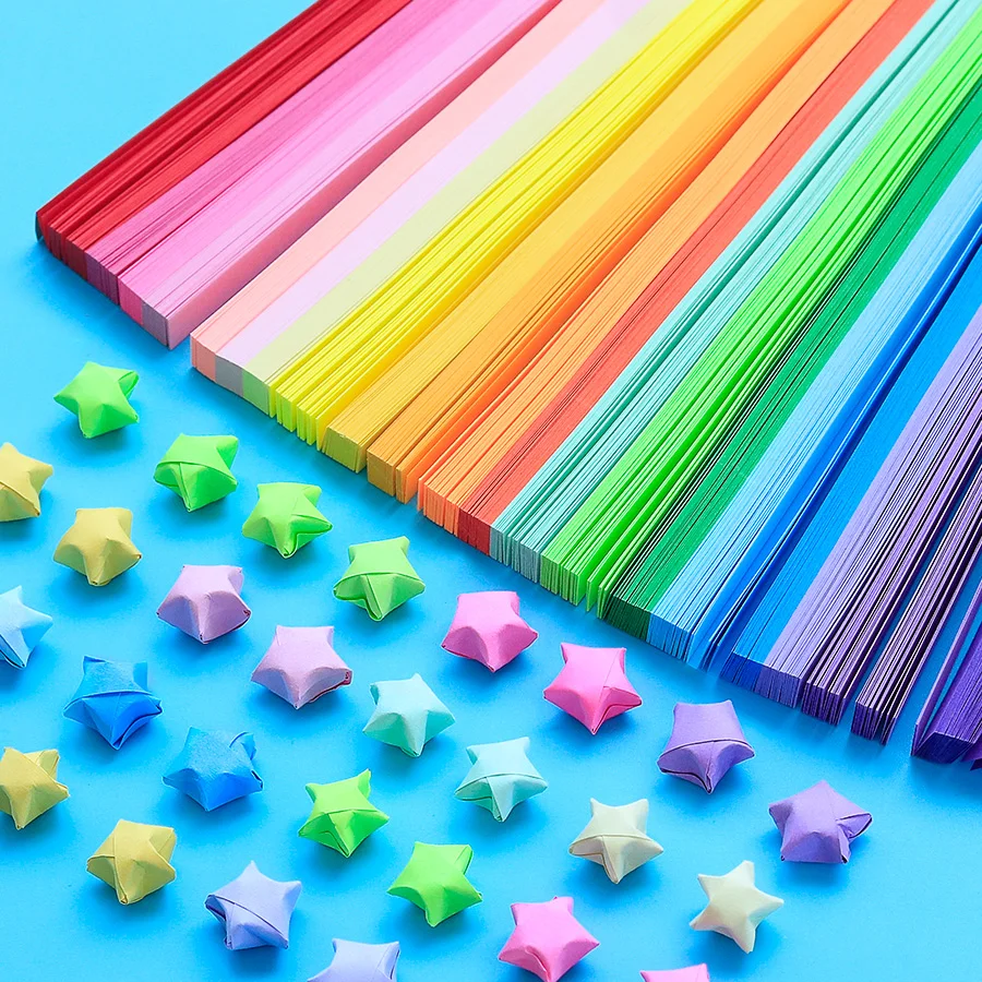 

1000pcs Lucky Star Paper Folded Origami Paper Making Wishing Stars DIY Birthday Gift I Love You Quilling Decoration Paper
